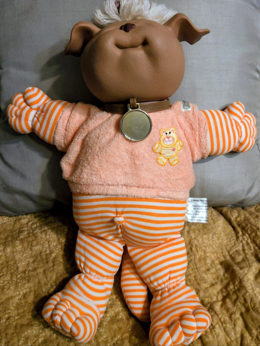 Vtg 1983 Cabbage Patch Kids Koosas Dog Plush Orange Striped Collar Tag